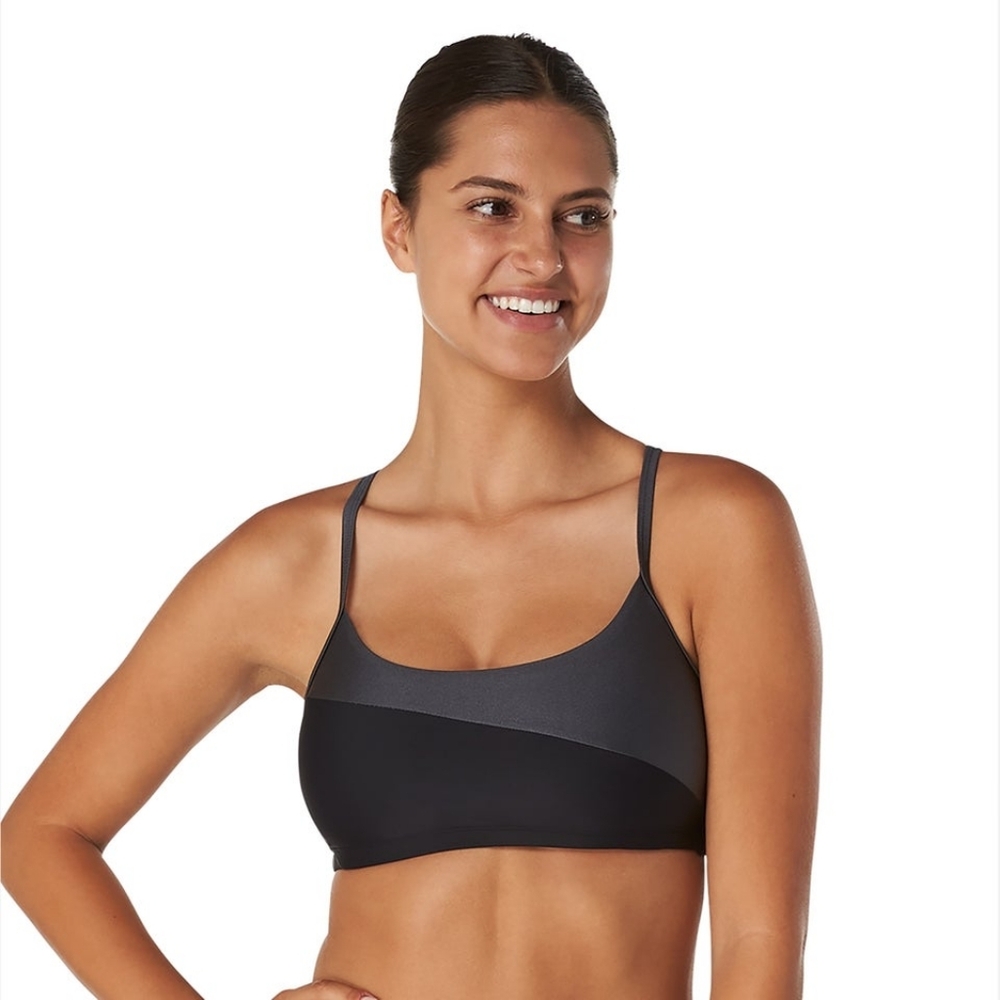 NWT Speedo Asymmetrical Colorblock Women's Black/Gray Bikini Top, Size Medium
